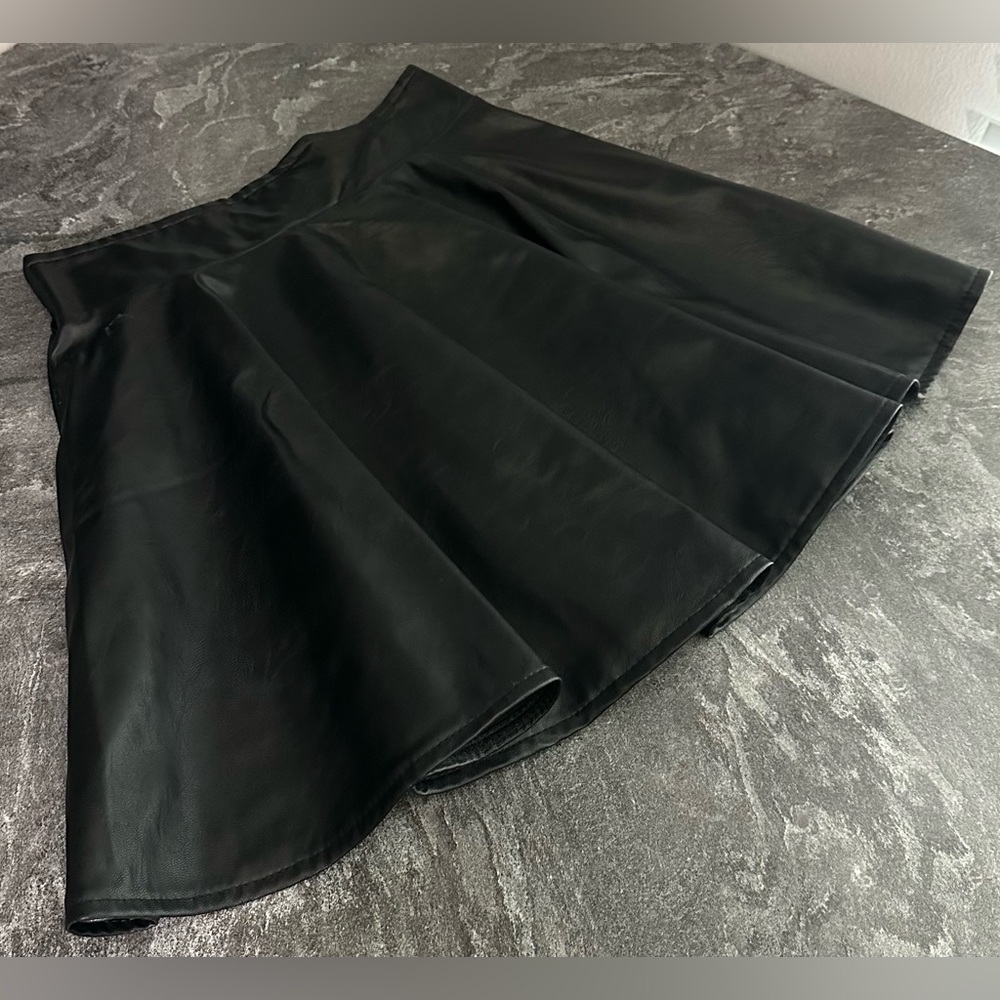 Faux Leather Black Mini Circle Skirt Size XS or S